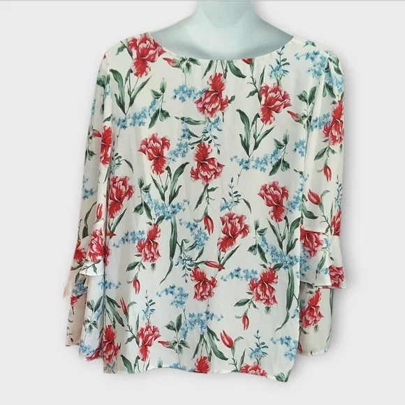 NWT She + Sky Floral Layered Bell Sleeve Blouse - Red and Blue ~sz 1XL - Picture 5 of 6